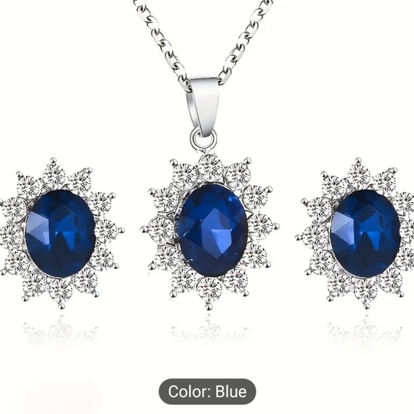 Blue Saphirre color necklace and earrings set - Picture 4 of 6